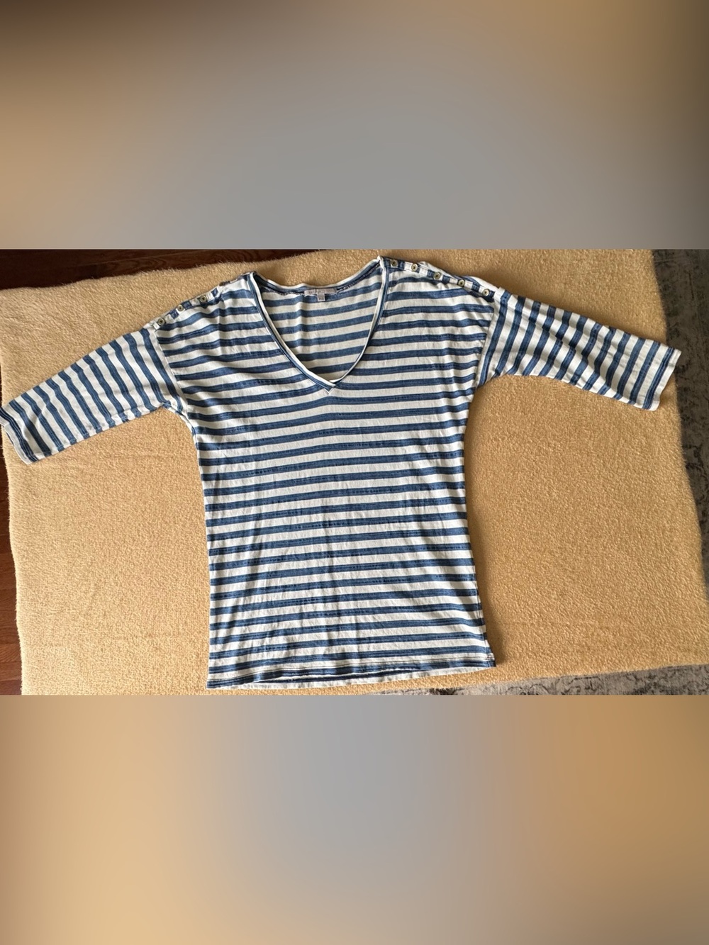 GAP Blue and White Striped V-Neck Short Sleeve Top